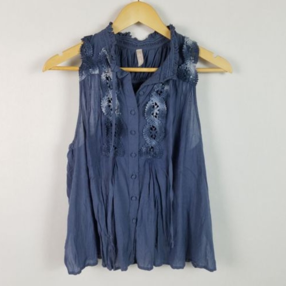 Free People Boho Crochet Trim Split Back Tank